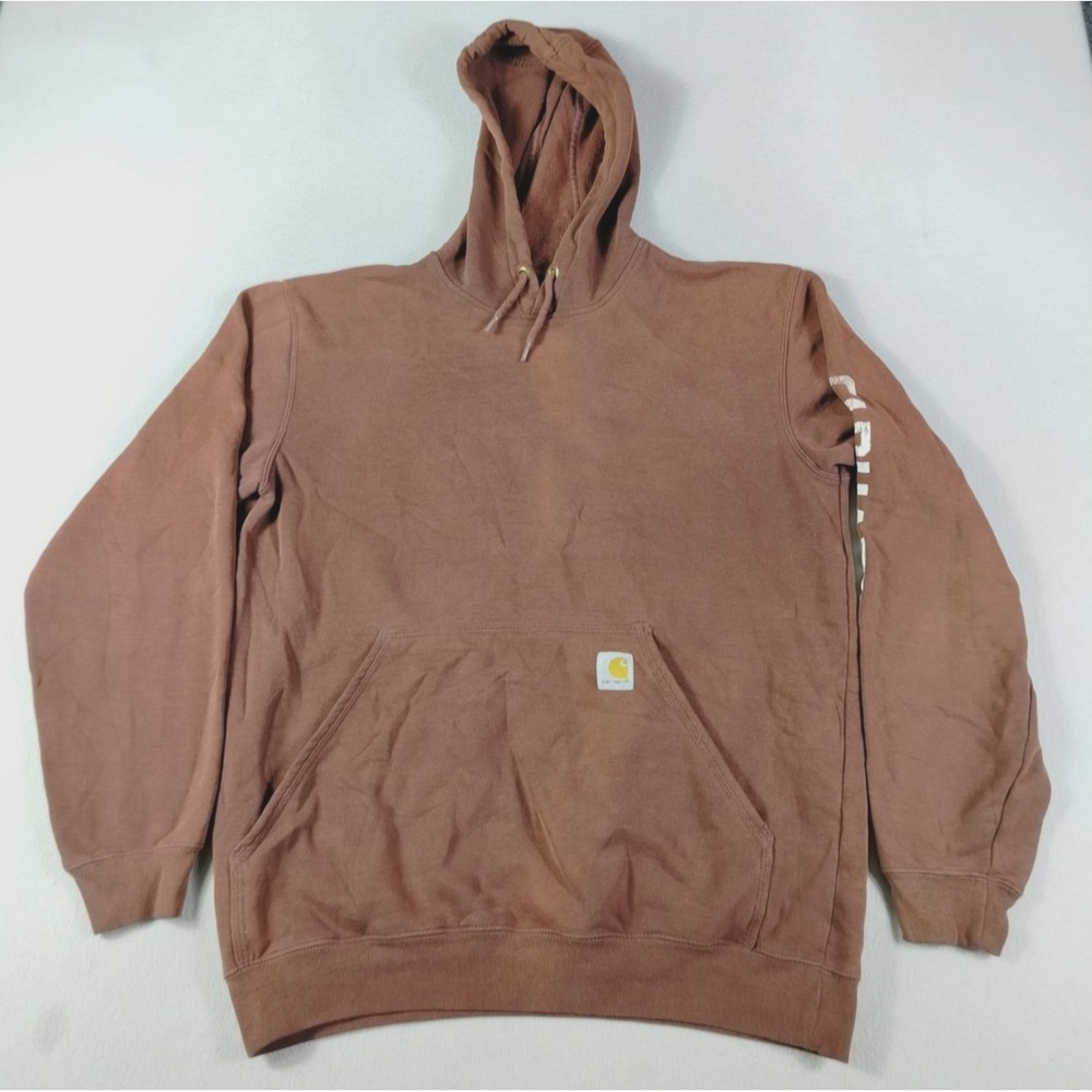 Carhartt Hoodie Sweatshirt Mens‎ Medium Brown Original Fit Sleeve Logo Fleece